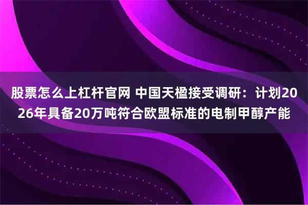 股票怎么上杠杆官网 中国天楹接受调研：计划2026年具备20万吨符合欧盟标准的电制甲醇产能